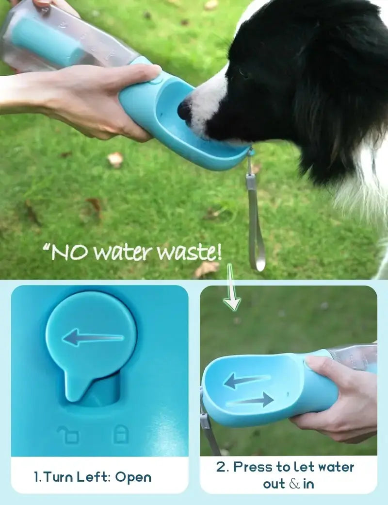 3-in-1 Portable Dog Water Bottle & Travel Bowl with Treat Container & Poop Bag Holder - Ideal for Outdoor Adventures with Large Dogs - 20oz Blue