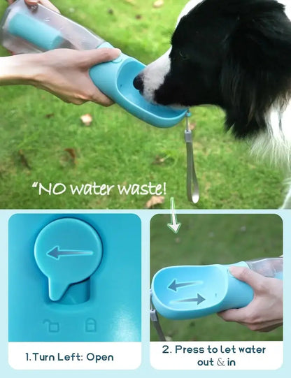 3-in-1 Portable Dog Water Bottle & Travel Bowl with Treat Container & Poop Bag Holder - Ideal for Outdoor Adventures with Large Dogs - 20oz Blue
