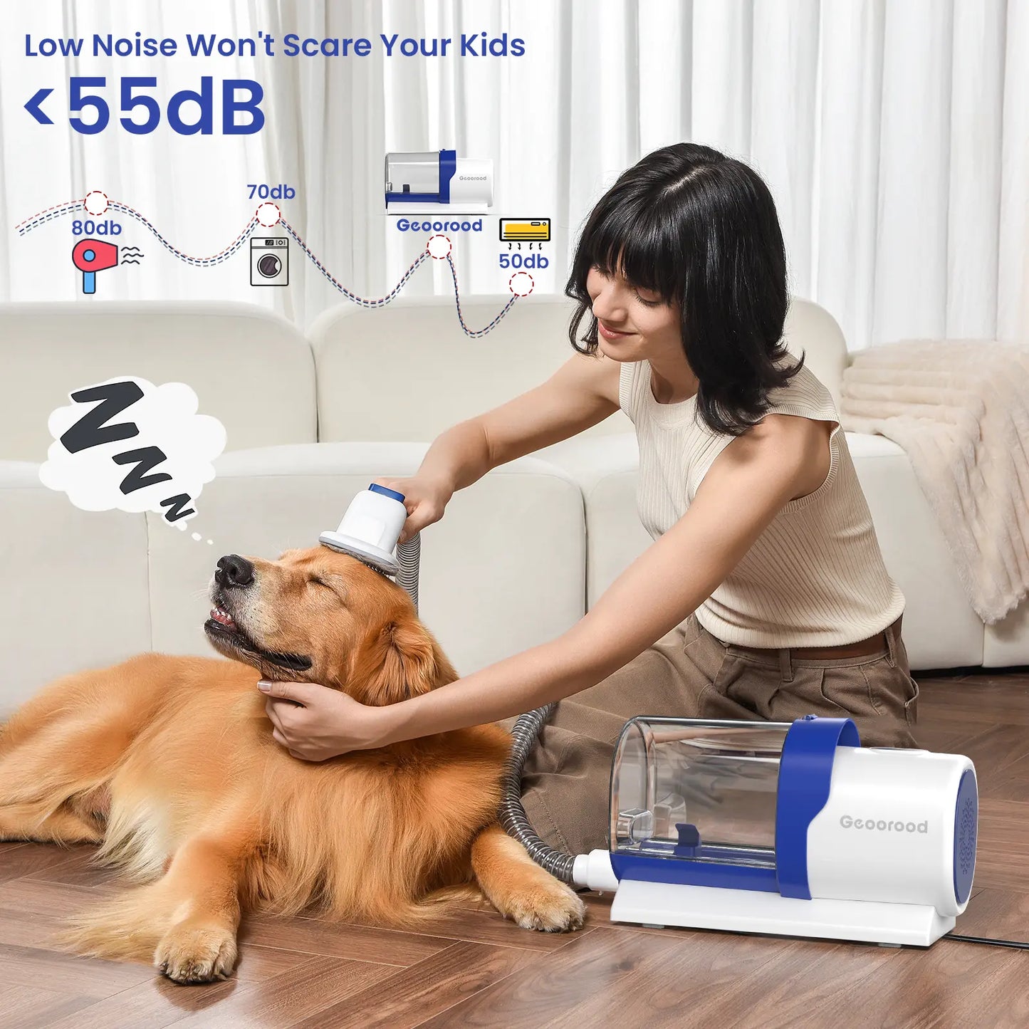 Geoorood All-In-One Dog Grooming Kit with Vacuum Brush, 2.5L Capacity, Stainless Steel Blades, Lightweight Design, 13Kpa Suction Force, Portable Cleaning Set