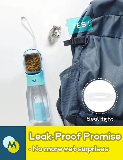 3-in-1 Portable Dog Water Bottle & Travel Bowl with Treat Container & Poop Bag Holder - Ideal for Outdoor Adventures with Large Dogs - 20oz Blue