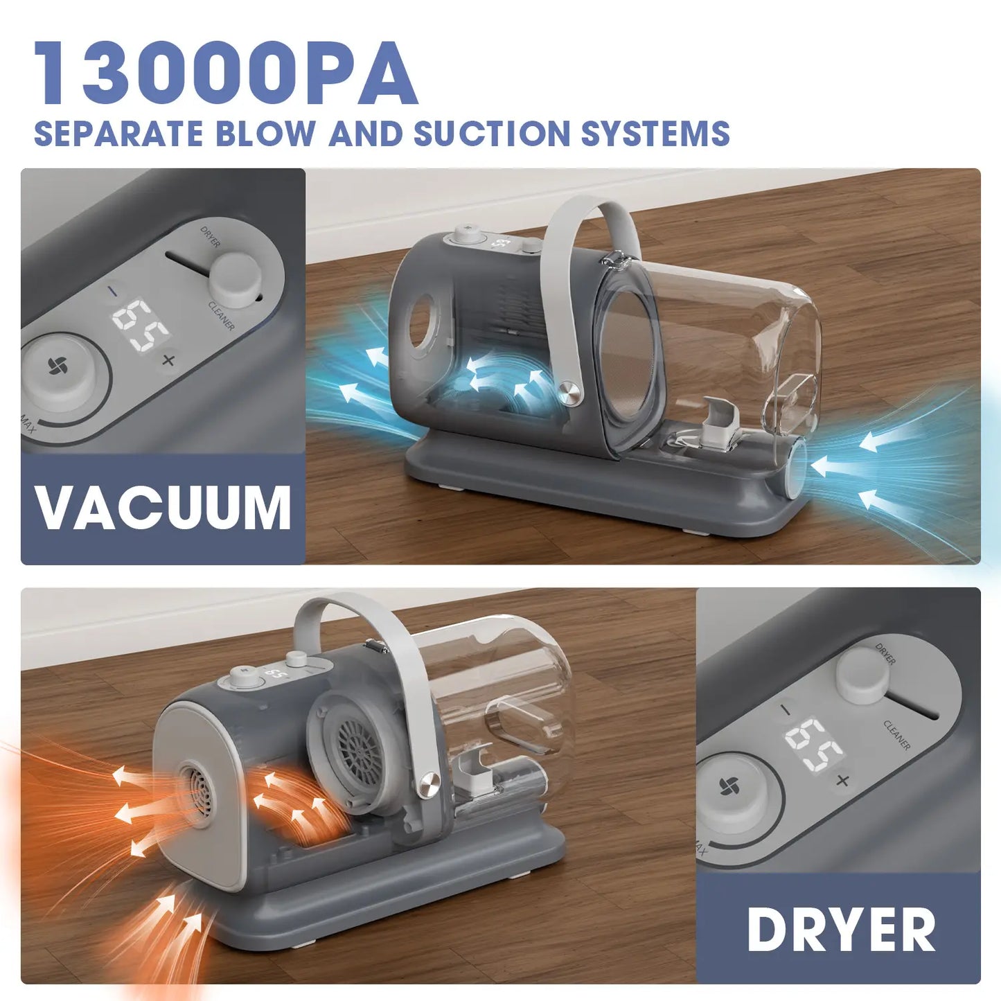 Geoorood All-In-One Dog Grooming Kit with Vacuum Brush, 2.5L Capacity, Stainless Steel Blades, Lightweight Design, 13Kpa Suction Force, Portable Cleaning Set