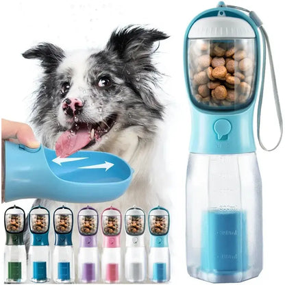 3-in-1 Portable Dog Water Bottle & Travel Bowl with Treat Container & Poop Bag Holder - Ideal for Outdoor Adventures with Large Dogs - 20oz Blue