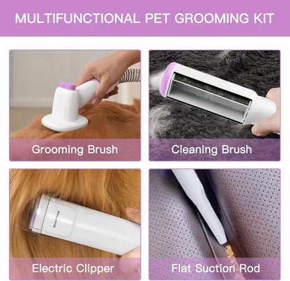 Geoorood All-In-One Dog Grooming Kit with Vacuum Brush, 2.5L Capacity, Stainless Steel Blades, Lightweight Design, 13Kpa Suction Force, Portable Cleaning Set