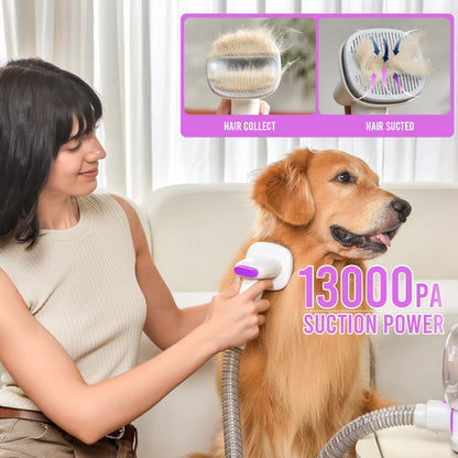 Geoorood All-In-One Dog Grooming Kit with Vacuum Brush, 2.5L Capacity, Stainless Steel Blades, Lightweight Design, 13Kpa Suction Force, Portable Cleaning Set