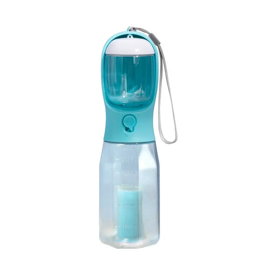 3-in-1 Portable Dog Water Bottle & Travel Bowl with Treat Container & Poop Bag Holder - Ideal for Outdoor Adventures with Large Dogs - 20oz Blue