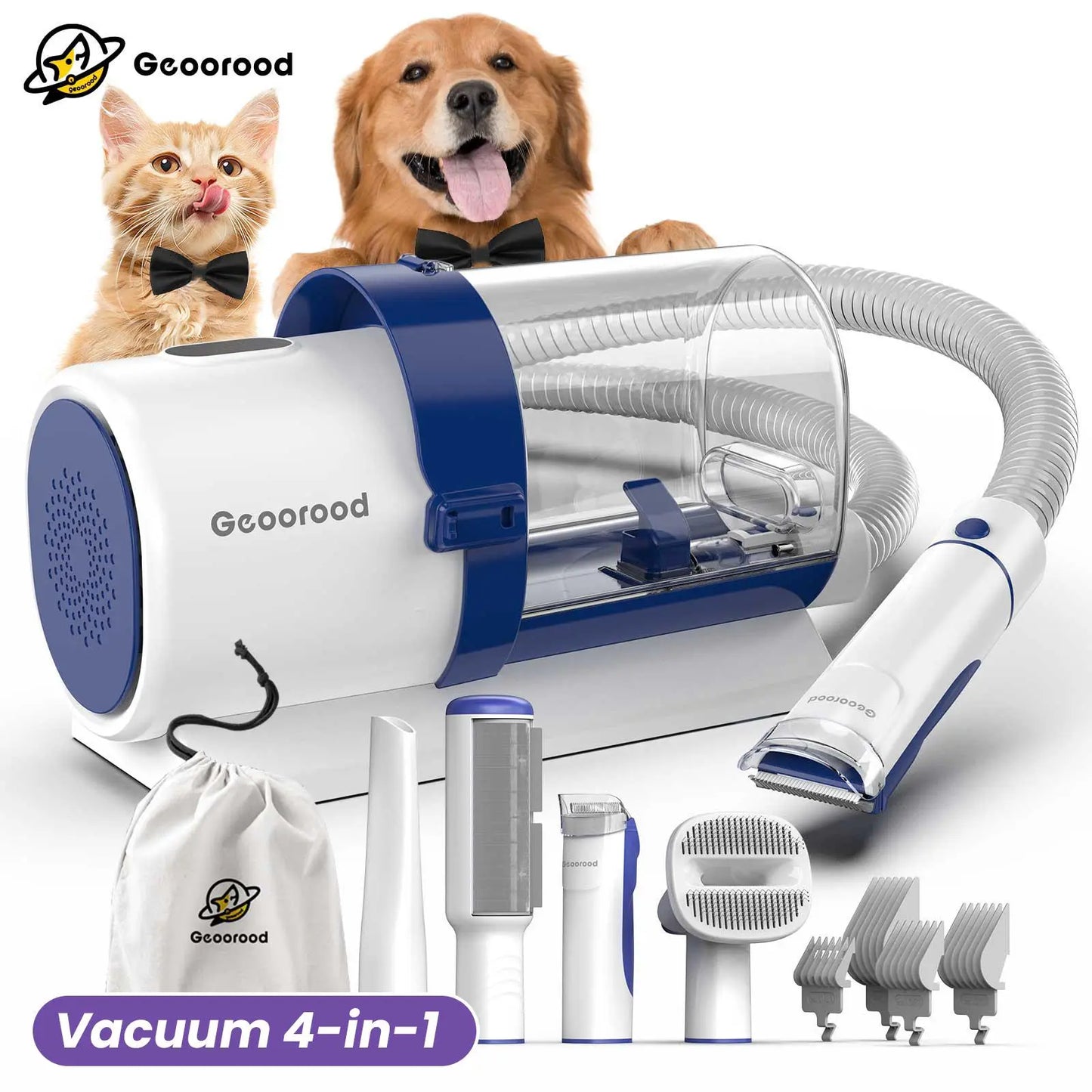 Geoorood All-In-One Dog Grooming Kit with Vacuum Brush, 2.5L Capacity, Stainless Steel Blades, Lightweight Design, 13Kpa Suction Force, Portable Cleaning Set
