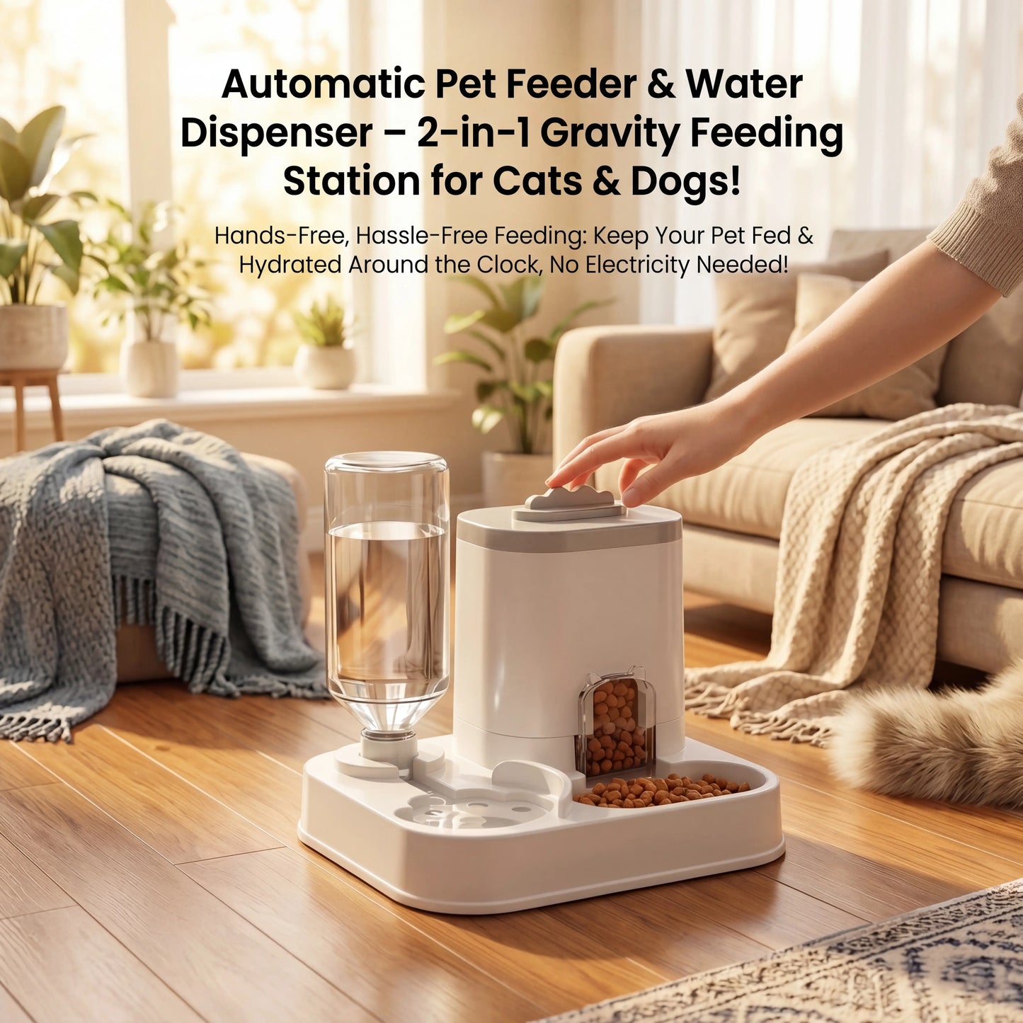 2-In-1 Gravity Pet Feeder and Water Dispenser - Convenient and Hassle-Free Design