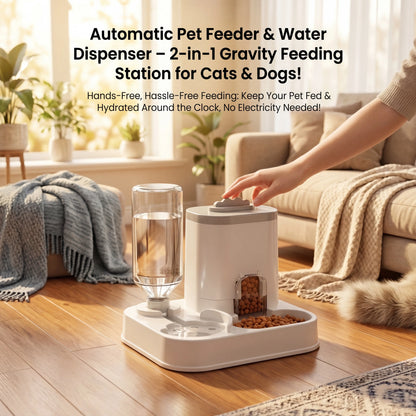 2-In-1 Gravity Pet Feeder and Water Dispenser - Convenient and Hassle-Free Design