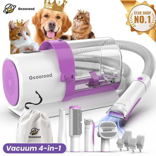 Geoorood All-In-One Dog Grooming Kit with Vacuum Brush, 2.5L Capacity, Stainless Steel Blades, Lightweight Design, 13Kpa Suction Force, Portable Cleaning Set